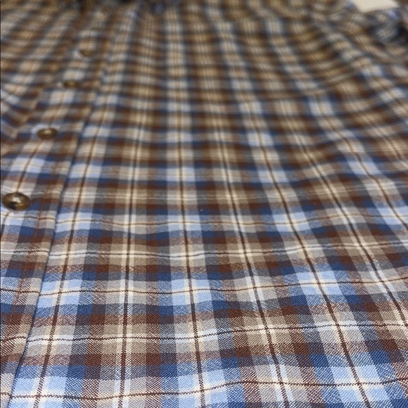 1801100 Men's Blue and Brown Plaid Shirt EUC - Picture 5 of 7